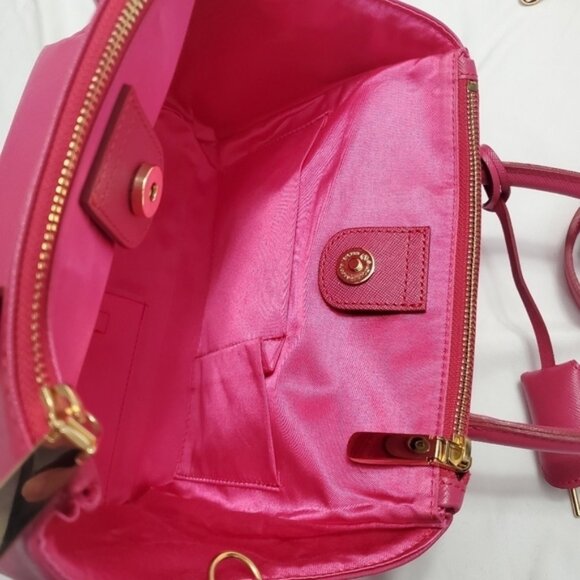 Samantha Thavasa Hot Pink Saffiano Leather Satchel Bag Padlock Crossbody Gold - Picture 9 of 15